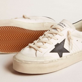 Golden Goose Woman's White Bio-based Hi Star Sneakers LTD With Black Bio-based Star And Heel Tab GWF00755.F005860.10283