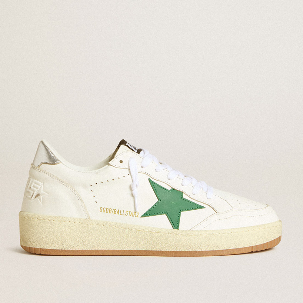 Golden Goose Women's Ball Star Sneakers 2 With Green Leather Star And Metallic Leather Heel Tab GWF00804.F006971.10630