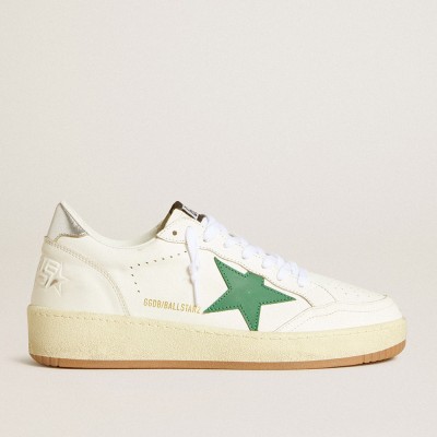 Golden Goose Women's Ball Star Sneakers 2 With Green Leather Star And Metallic Leather Heel Tab GWF00804.F006971.10630