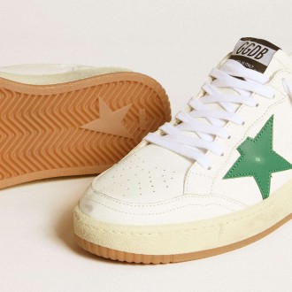 Golden Goose Women's Ball Star Sneakers 2 With Green Leather Star And Metallic Leather Heel Tab GWF00804.F006971.10630