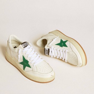 Golden Goose Women's Ball Star Sneakers 2 With Green Leather Star And Metallic Leather Heel Tab GWF00804.F006971.10630