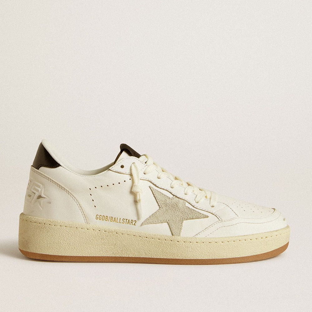 Golden Goose Women's Ball Star Sneakers 2 With Ice-gray Suede Star And Glossy Black Leather Heel Tab GWF00804.F006970.10220