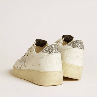 Golden Goose Women's Ball Star Sneakers 2 With Silver Leather Star And Silver Glitter Heel Tab GWF00804.F006966.80185