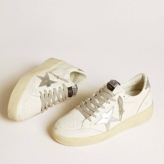 Golden Goose Women's Ball Star Sneakers 2 With Silver Leather Star And Silver Glitter Heel Tab GWF00804.F006966.80185