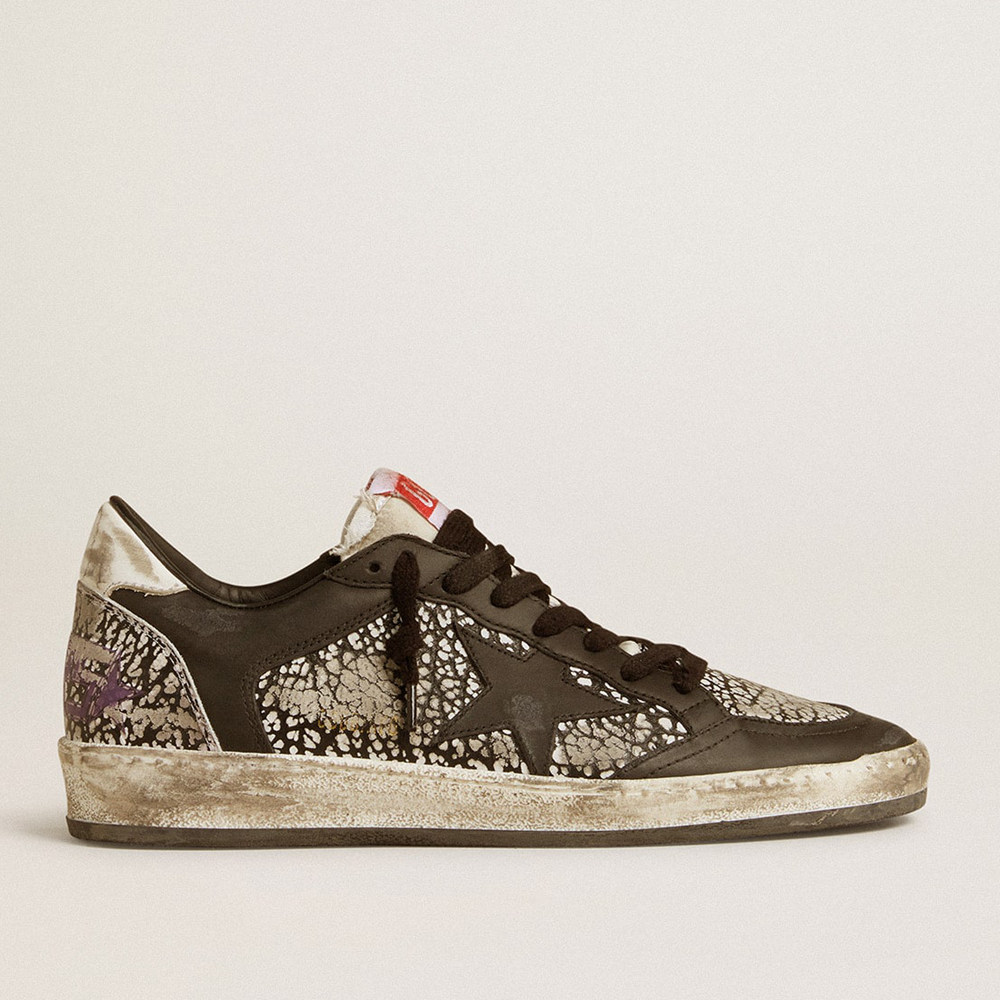 Golden Goose Women's Ball Star Sneakers In Elephant-print Leather With Black Leather Star GWF00327.F006980.80203