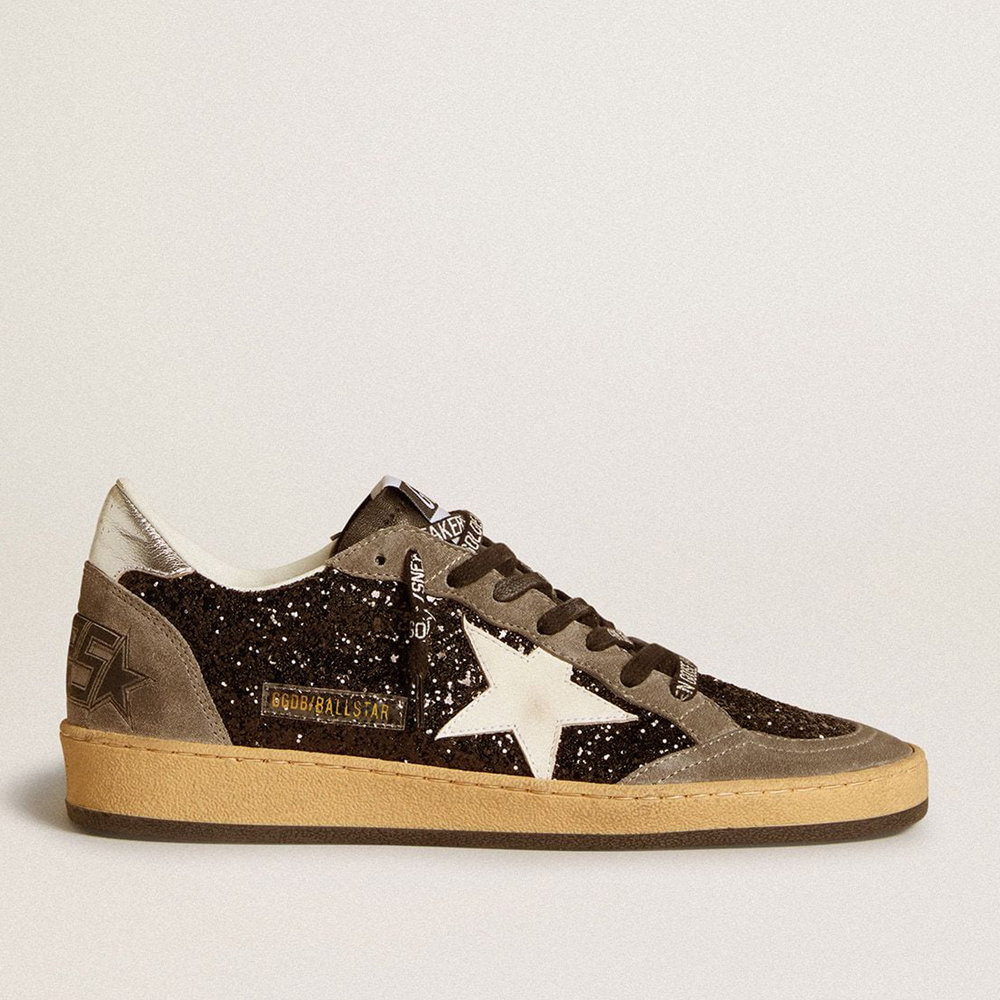 Golden Goose Women's Ball Star Sneakers In Glitter With Leather Star And Metallic Leather Heel Tab GWF00117.F006675.90244