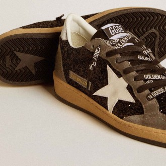 Golden Goose Women's Ball Star Sneakers In Glitter With Leather Star And Metallic Leather Heel Tab GWF00117.F006675.90244