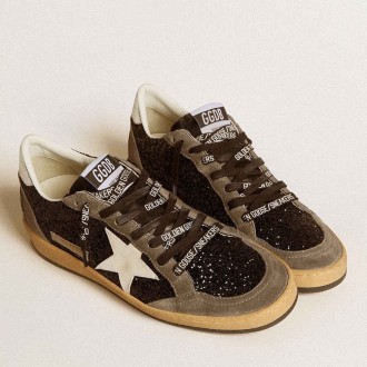 Golden Goose Women's Ball Star Sneakers In Glitter With Leather Star And Metallic Leather Heel Tab GWF00117.F006675.90244