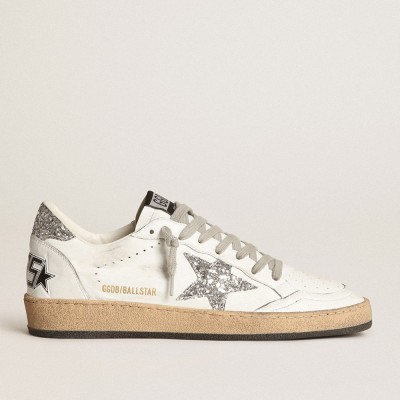 Golden Goose Women's Ball Star Sneakers In Nappa With White Star And Glitter Heel Tab GWF00117.F003773.11325