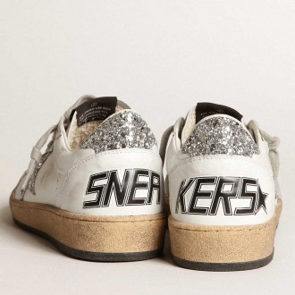 Golden Goose Women's Ball Star Sneakers In Nappa With White Star And Glitter Heel Tab GWF00117.F003773.11325