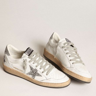 Golden Goose Women's Ball Star Sneakers In Nappa With White Star And Glitter Heel Tab GWF00117.F003773.11325