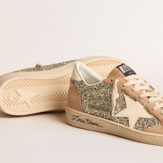 Golden Goose Women's Ball Star Sneakers In Platinum Glitter With Cream Leather Star And Nubuck Toe GWF00117.F005935.65199