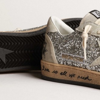 Golden Goose Women's Ball Star Sneakers In Silver Glitter With Ice-gray Suede Inserts GWF00117.F003992.70136