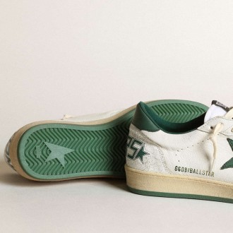 Golden Goose Women's Ball Star Sneakers In White Nappa Leather With Green Leather Star And Heel Tab GWF00117.F000325.10502