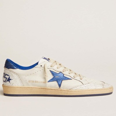 Golden Goose Women's Ball Star Sneakers In White Nappa With Bright Blue Metallic Leather Star And Heel Tab GWF00117.F002198.10327