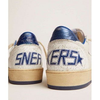 Golden Goose Women's Ball Star Sneakers In White Nappa With Bright Blue Metallic Leather Star And Heel Tab GWF00117.F002198.10327