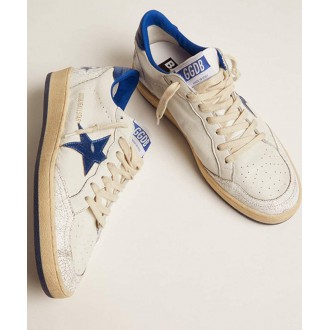 Golden Goose Women's Ball Star Sneakers In White Nappa With Bright Blue Metallic Leather Star And Heel Tab GWF00117.F002198.10327