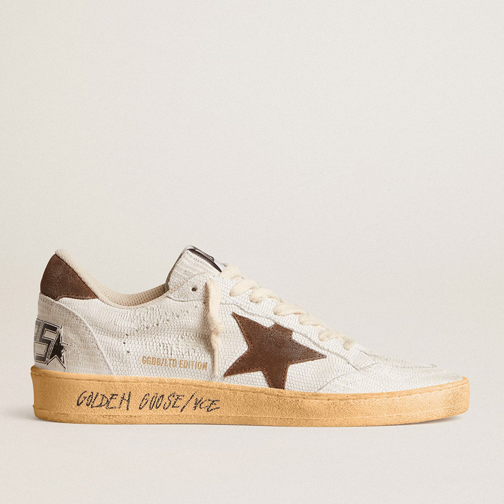 Golden Goose Women's Ball Star Sneakers In White Nubuck Leather With Brown Suede Star And Heel Tab GWF00117.F005981.11706