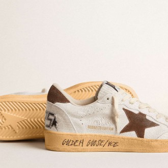 Golden Goose Women's Ball Star Sneakers In White Nubuck Leather With Brown Suede Star And Heel Tab GWF00117.F005981.11706