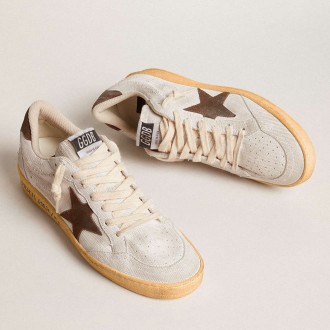 Golden Goose Women's Ball Star Sneakers In White Nubuck Leather With Brown Suede Star And Heel Tab GWF00117.F005981.11706