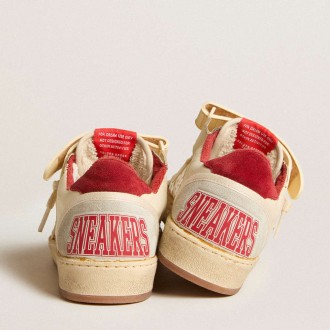 Golden Goose Women's Ball Star Sneakers LAB In Cream-colored Nappa With Red Suede Star GWF00554.F005681.11474