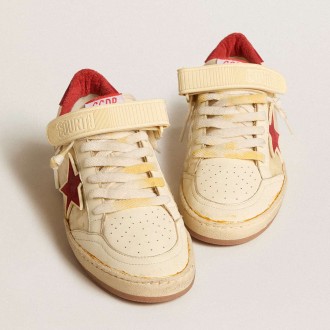 Golden Goose Women's Ball Star Sneakers LAB In Cream-colored Nappa With Red Suede Star GWF00554.F005681.11474