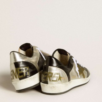 Golden Goose Women's Ball Star Sneakers LAB In Silver Leather With Brown Leather Star And Black Heel Tab GWF00800.F006424.82779