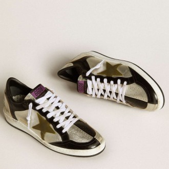 Golden Goose Women's Ball Star Sneakers LAB In Silver Leather With Brown Leather Star And Black Heel Tab GWF00800.F006424.82779