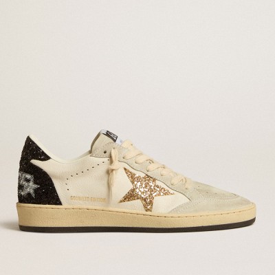 Golden Goose Women's Ball Star Sneakers LTD In Nappa And Suede With Glitter Star And Black Heel Tab GWF00117.F005143.82495