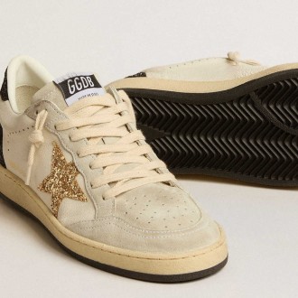 Golden Goose Women's Ball Star Sneakers LTD In Nappa And Suede With Glitter Star And Black Heel Tab GWF00117.F005143.82495