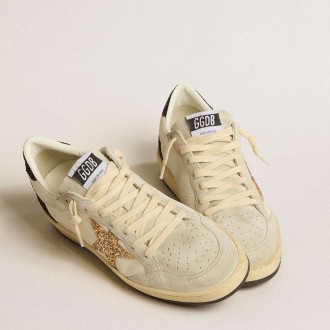 Golden Goose Women's Ball Star Sneakers LTD In Nappa And Suede With Glitter Star And Black Heel Tab GWF00117.F005143.82495