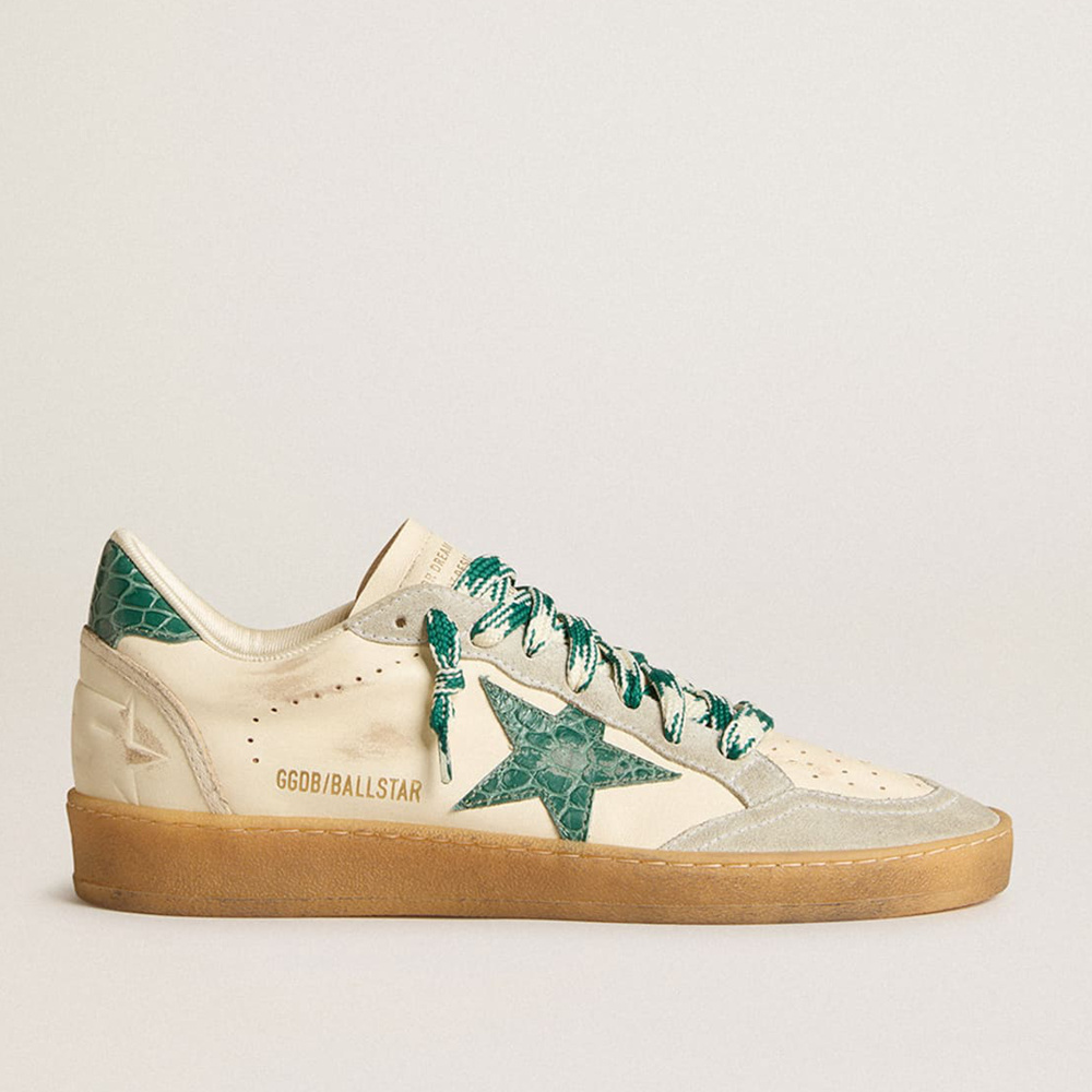 Golden Goose Women's Ball Star Sneakers LTD In Nappa With Green Crocodile-print Leather Star GWF00117.F005937.10802