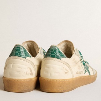 Golden Goose Women's Ball Star Sneakers LTD In Nappa With Green Crocodile-print Leather Star GWF00117.F005937.10802