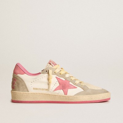 Golden Goose Women's Ball Star Sneakers LTD In Nappa With Pink Suede Star And Dove-gray Inserts GWF00117.F005856.82657