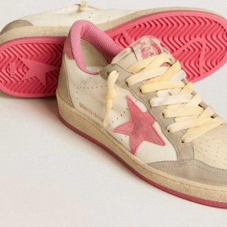 Golden Goose Women's Ball Star Sneakers LTD In Nappa With Pink Suede Star And Dove-gray Inserts GWF00117.F005856.82657