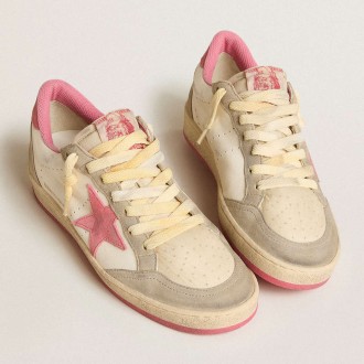 Golden Goose Women's Ball Star Sneakers LTD In Nappa With Pink Suede Star And Dove-gray Inserts GWF00117.F005856.82657