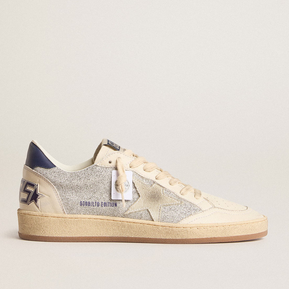 Golden Goose Women's Ball Star Sneakers LTD In Swarovski Crystals And Leather With White Suede Star GWF00117.F005932.70304