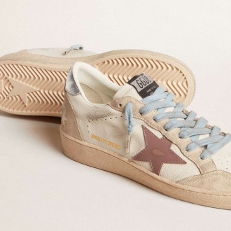 Golden Goose Women's Ball Star Sneakers LTD In White Nappa And Pearl Suede With Mauve Leather Star GWF00117.F005958.82672