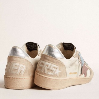 Golden Goose Women's Ball Star Sneakers LTD In White Nappa And Pearl Suede With Mauve Leather Star GWF00117.F005958.82672