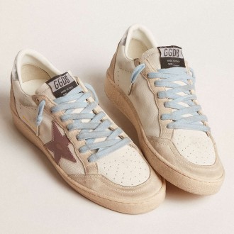 Golden Goose Women's Ball Star Sneakers LTD In White Nappa And Pearl Suede With Mauve Leather Star GWF00117.F005958.82672