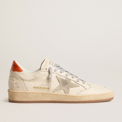 Golden Goose Women's Ball Star Sneakers LTD With Ice-gray Suede Star And Orange Heel Tab GWF00117.F005933.10601