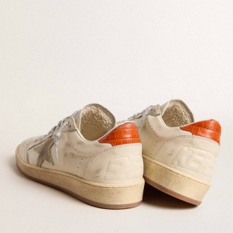 Golden Goose Women's Ball Star Sneakers LTD With Ice-gray Suede Star And Orange Heel Tab GWF00117.F005933.10601