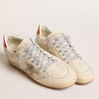 Golden Goose Women's Ball Star Sneakers LTD With Ice-gray Suede Star And Orange Heel Tab GWF00117.F005933.10601