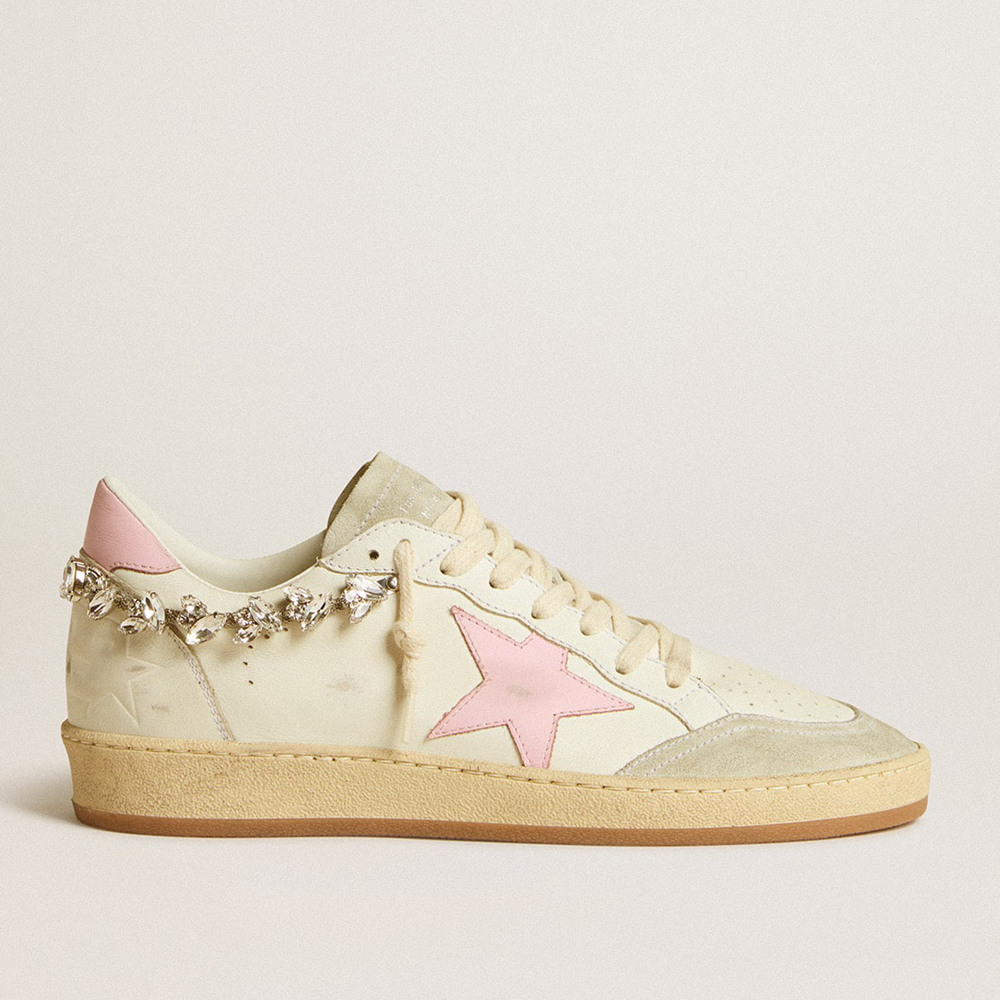 Golden Goose Women's Ball Star Sneakers LTD With Pink Leather Star And Crystal Decoration GWF00117.F005954.10310