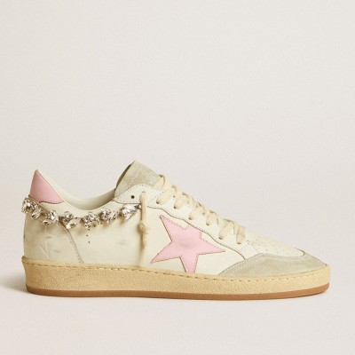 Golden Goose Women's Ball Star Sneakers LTD With Pink Leather Star And Crystal Decoration GWF00117.F005954.10310