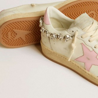 Golden Goose Women's Ball Star Sneakers LTD With Pink Leather Star And Crystal Decoration GWF00117.F005954.10310