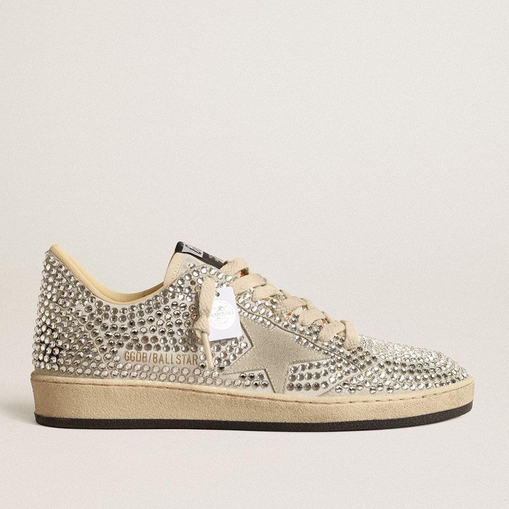 Golden Goose Women's Ball Star Sneakers LTD With Swarovski Crystals And Gray Suede Star GWF00117.F004690.81980