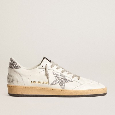 Golden Goose Women's Ball Star Sneakers Wishes In Nappa Leather With Glitter Star And Heel Tab GWF00117.F005820.10449