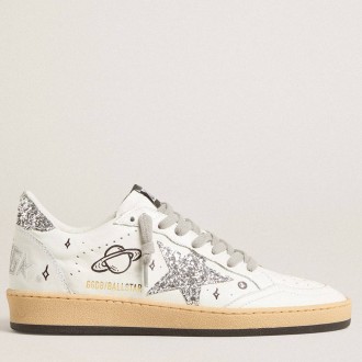 Golden Goose Women's Ball Star Sneakers Wishes In Nappa Leather With Glitter Star And Heel Tab GWF00117.F005820.10449