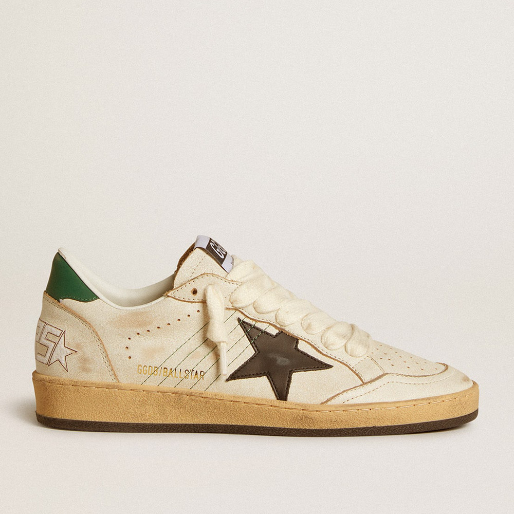 Golden Goose Women's Ball Star Sneakers With Black Leather Star And Green Leather Heel Tab GWF00117.F006550.10788